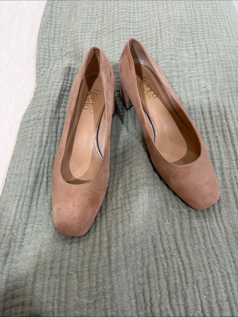 Franco Sarto Nude  Suede Block Heel Pumps Gulina 6.5